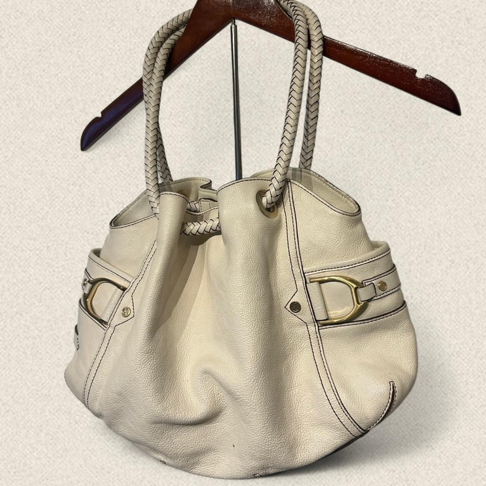 Vintage Cole Haan Beige authentic leather large shoulder bag with woven straps